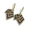 European & American Retro Black & White Diamond Rhombus Earrings: Stylish, Face-Slimming, Long Clip-Ons.