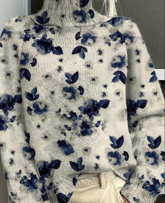 New Christmas abstract print casual cape jacket cardigan thick needle sweater