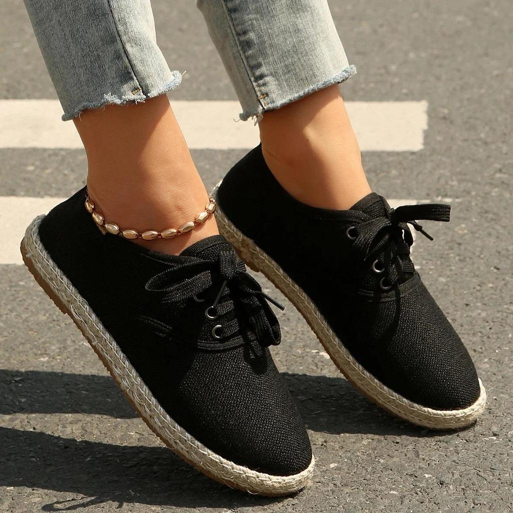 Chaussures de Toile Basses pour Femmes Automne Nouvelles Baskets Plates à Lacets Peu Profondes Décontractées pour la Marche pour Femmes Chaussures Vulcanisées d'Extérieur