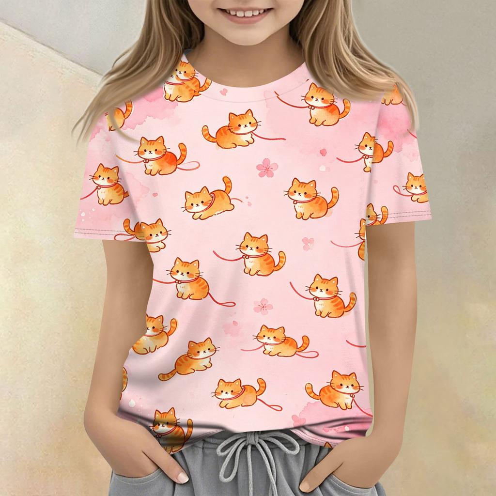 Children's Animal Print Crew Neck Short Sleeve Casual Loose Fit T Shirt Top for Kids Soft Comfortable Fabric Suitable for Everyday Wear