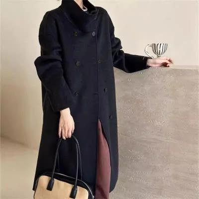 Autumn and Winter Double-sided Cashmere Coat Mid-length Stand-up Collar Versatile Wool Hepburn Style Coat for Women