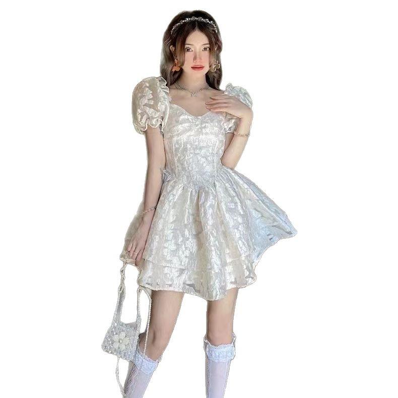 Sweet first love style splicing square neck dress women's clothing summer new waist and thin temperament princess tutu