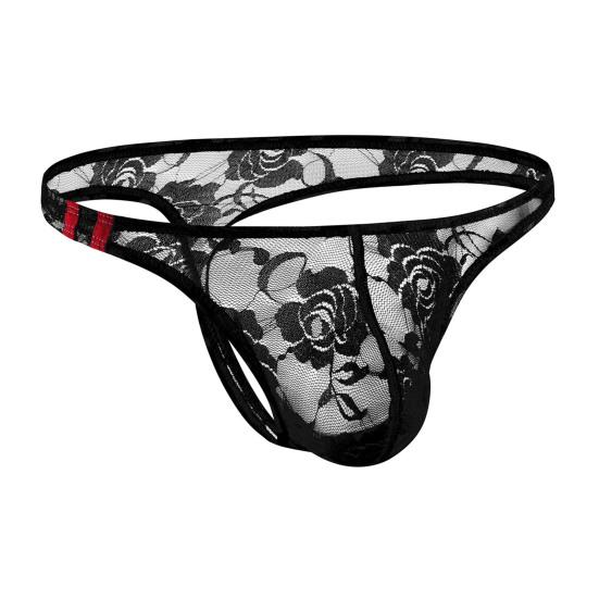 Yousheng Men Thong Low Waist See-through Embroidery Lace Flower Pattern Briefs Breathable Soft Stretch Slim Fit Underwear Honeymoon Valentine Wear
