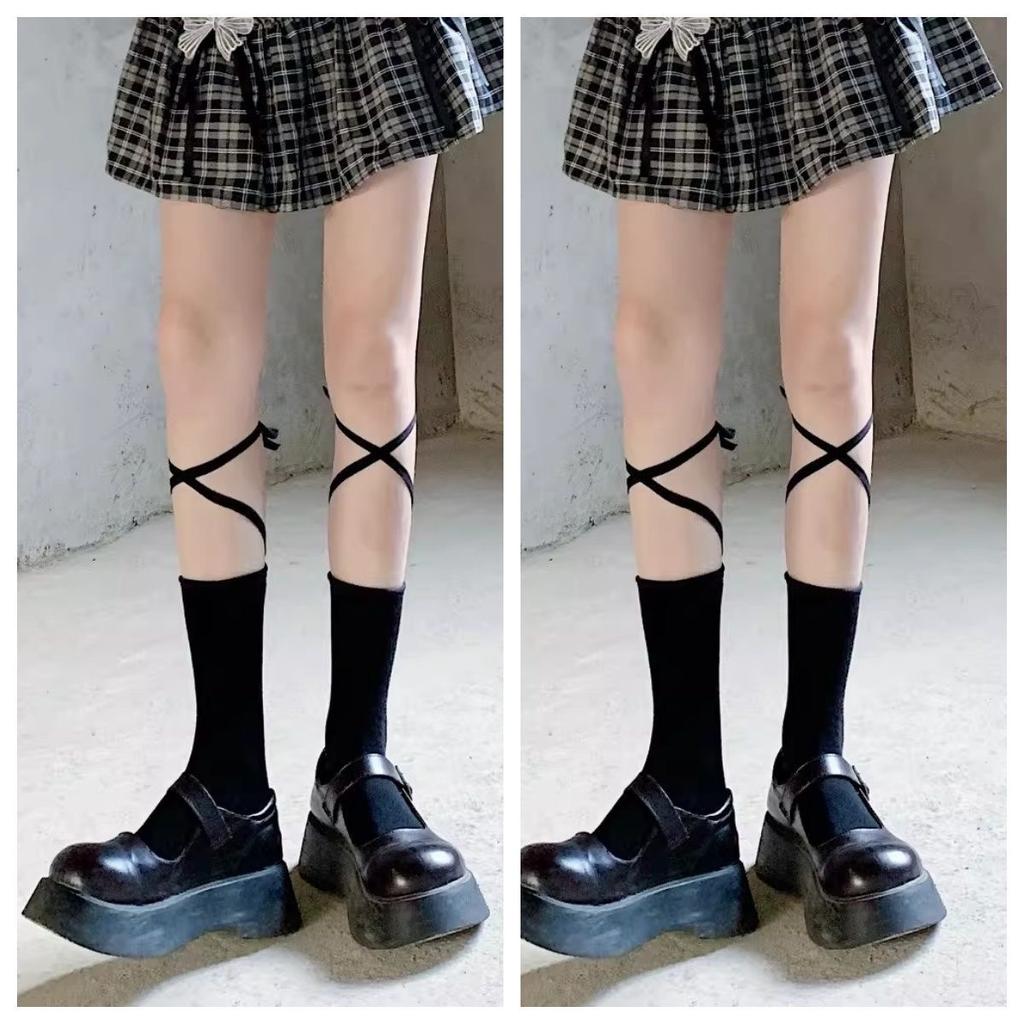 Fashion Stockings Bandage Lolita Long Knee Socks Korea Style Women White Cotton Socks Japanese Cosplay JK Girls Cute Hosiery