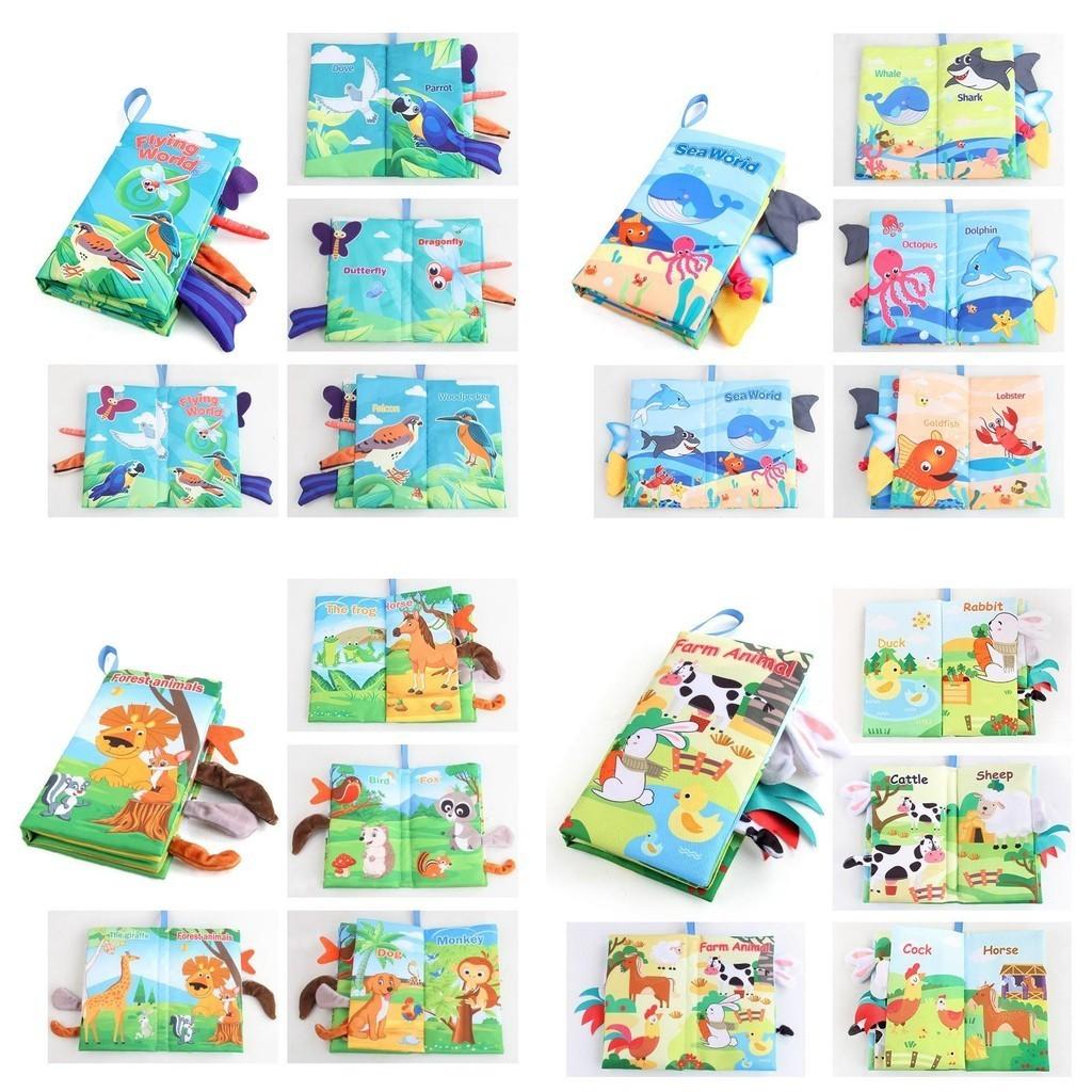 Ocean Animals Tail Cloth Book English Baby Early Education Tearable Sound Paper