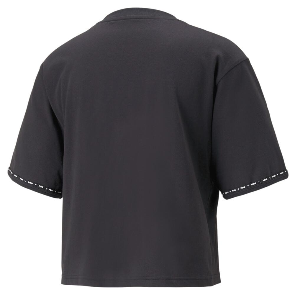 Puma Power Tape Logo Print Round Neck Pullover T-Shirt Women Tops Black 673626-01