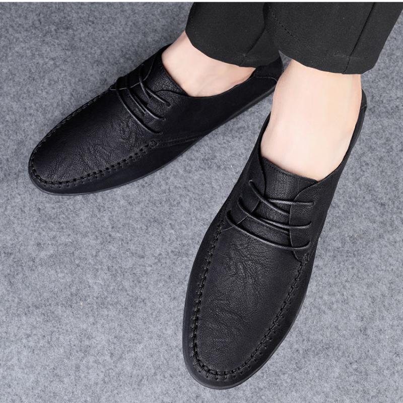 Fashion Men's Leather Shoes Soft Soles Casual Leather Shoes Fashion Trendy Moccasins Driving Shoes Lightweight Flat Shoe Erkek Ayakkabı