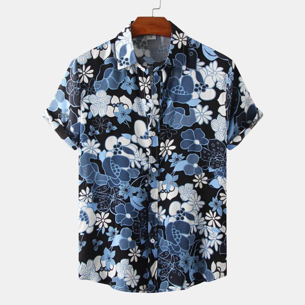 2026 Summer Men's Short Sleeve Floral Shirt - European and American Style