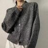 Soft ufu lazy wind round neck 0 pure wool cardigan women's high-end floral yarn thin knitted jacket top