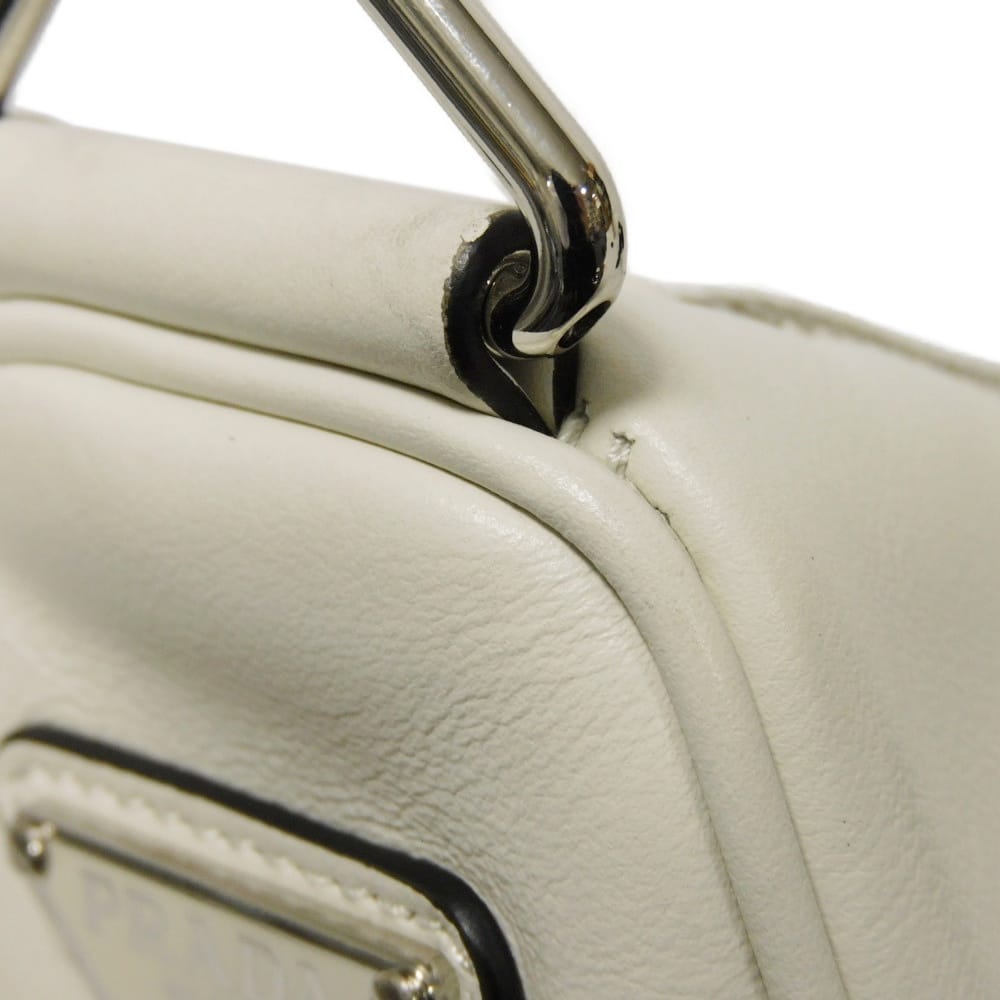 Used 11569 Triangle Leather Crossbody Bag 1BH190 2BYA F00099 7921 White RFID IC Chip Embossed Logo Bianco Unisex from