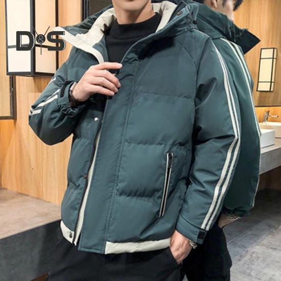 Giacca da uomo in cotone con cappuccio, manica lunga, patchwork, colore imbottito, antivento, caldo cotone, patta con cerniera, capospalla