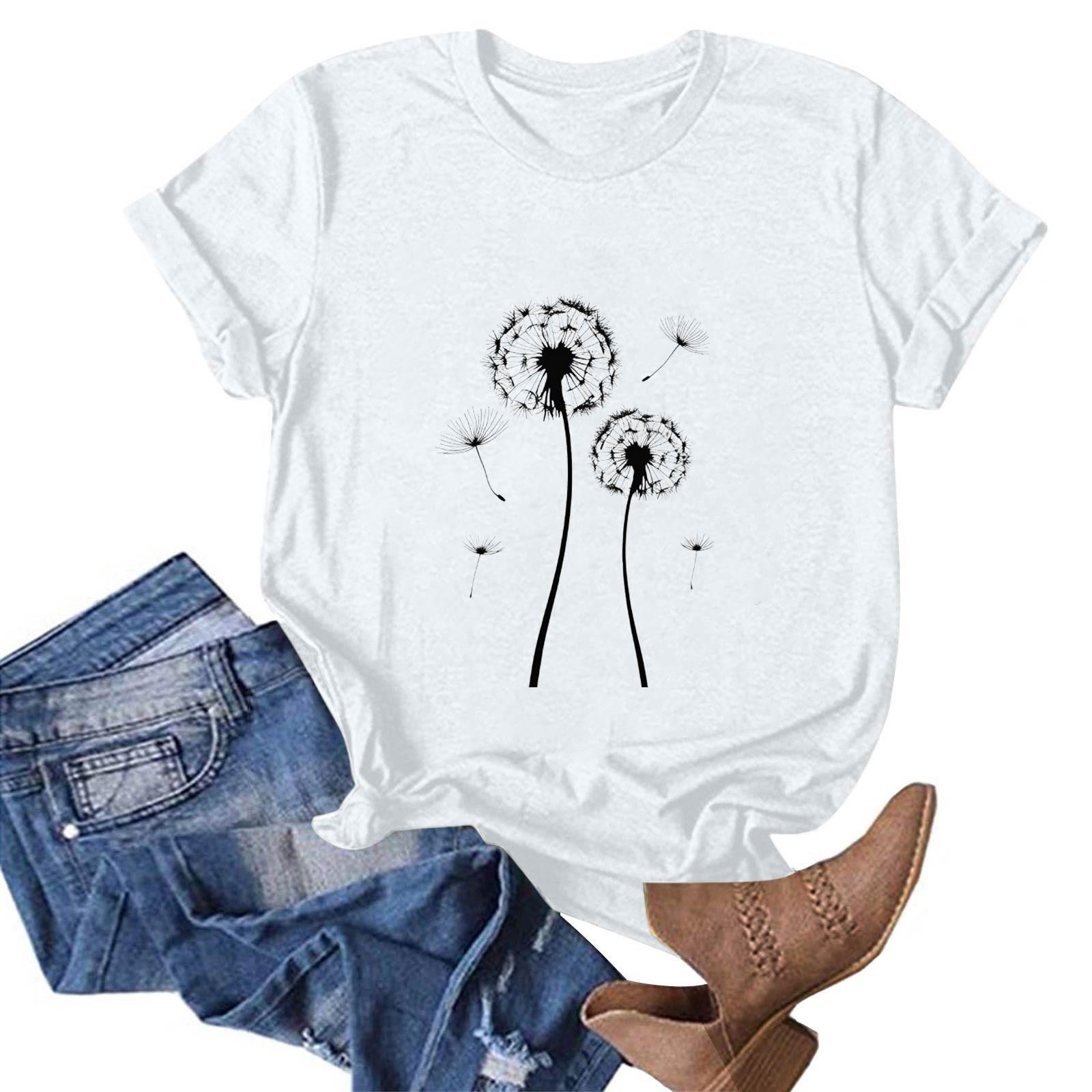 

Жіночий модний повсякденний пуловер з принтом і круглим вирізом, футболка з короткими рукавами XL білий