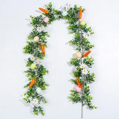 Easter Artificial Garland Ready-To-Hang Green Plant Vine Colored Egg Garland Vibrant Easter Egg Wreath For Doorway Wall Table