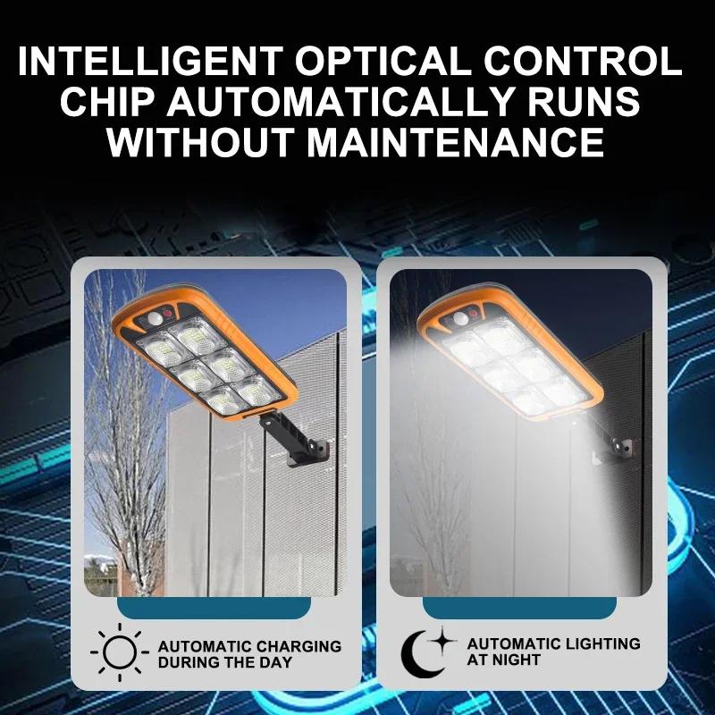 150LED/150COB Solární pouliční osvětlení Venkovní lampa s dálkovým ovládáním se 3 světelnými režimy Vodotěsné osvětlení pro zahradu s pohybovým senzorem