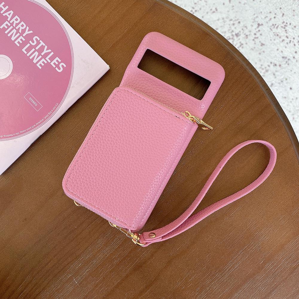 For Google Pixel 8 Pro Case Zipper Card Slots PU Leather Phone Back Cover with Wrist Strap