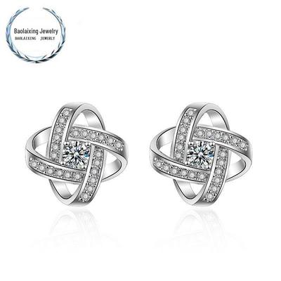 Diamond-Studded Four-Leaf Clover Silver Earrings - Elegance & Charm
