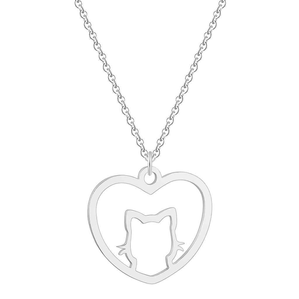 Kinitial Cute Cat Love Heart Pendants & Necklaces Classic Animal Necklace Fashion Gifts for Women Girl Birthday Party Jewelry