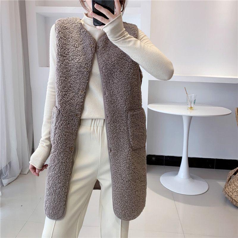 Spring and Autumn Mid-length Imitation Lamb Wool Ladies Vest Loose and Versatile Style Granular Fleece Vest Jacket