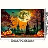 1 pc 2D Flat Halloween Background - Jack-O'-Lantern, Bats, Full Moon and Autumn Tree Scene - No Power Required——sjs