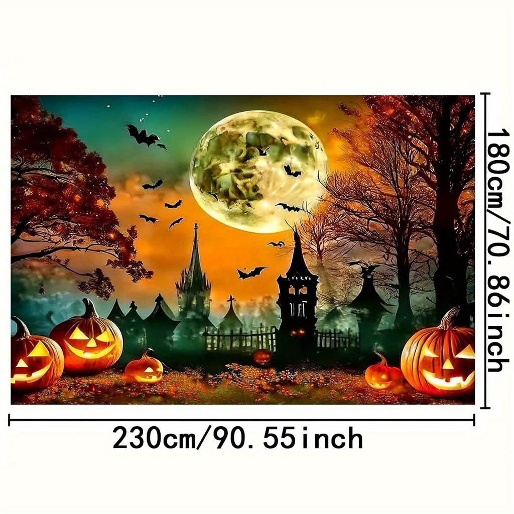 1 pc 2D Flat Halloween Background - Jack-O'-Lantern, Bats, Full Moon and Autumn Tree Scene - No Power Required——sjs