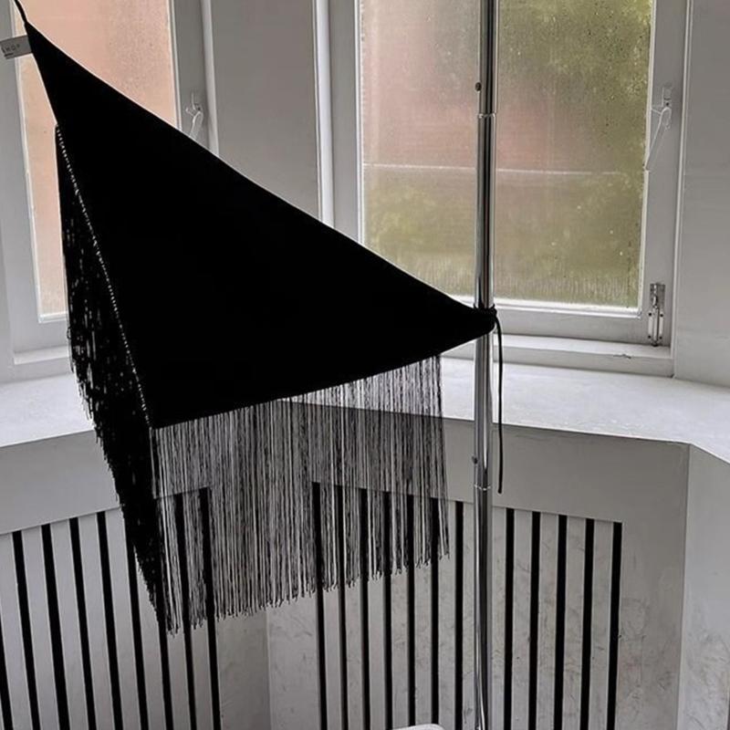 Hip Scarf Waistband Fringe Tie Belt Waist Cincher For Women Fashionable Outfits Skirt Wrap Clothing Black