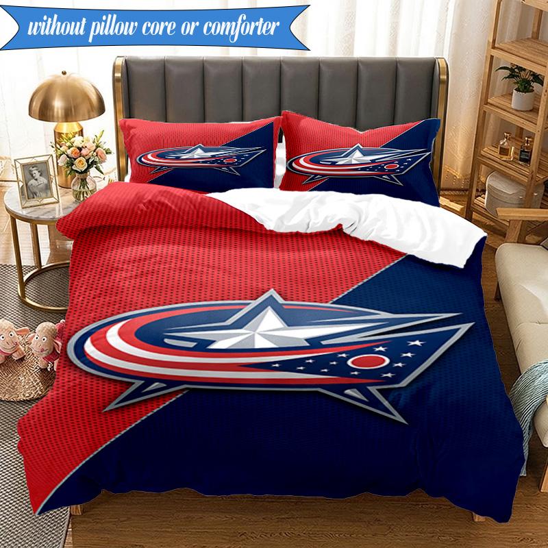 3PCS Columbus Blue Jackets Logo Bedding Set,Including 1pc Duvet Cover And 2pcs Pillowcases Perfect for Bedroom, Dormitory, Fan Christmas Gift