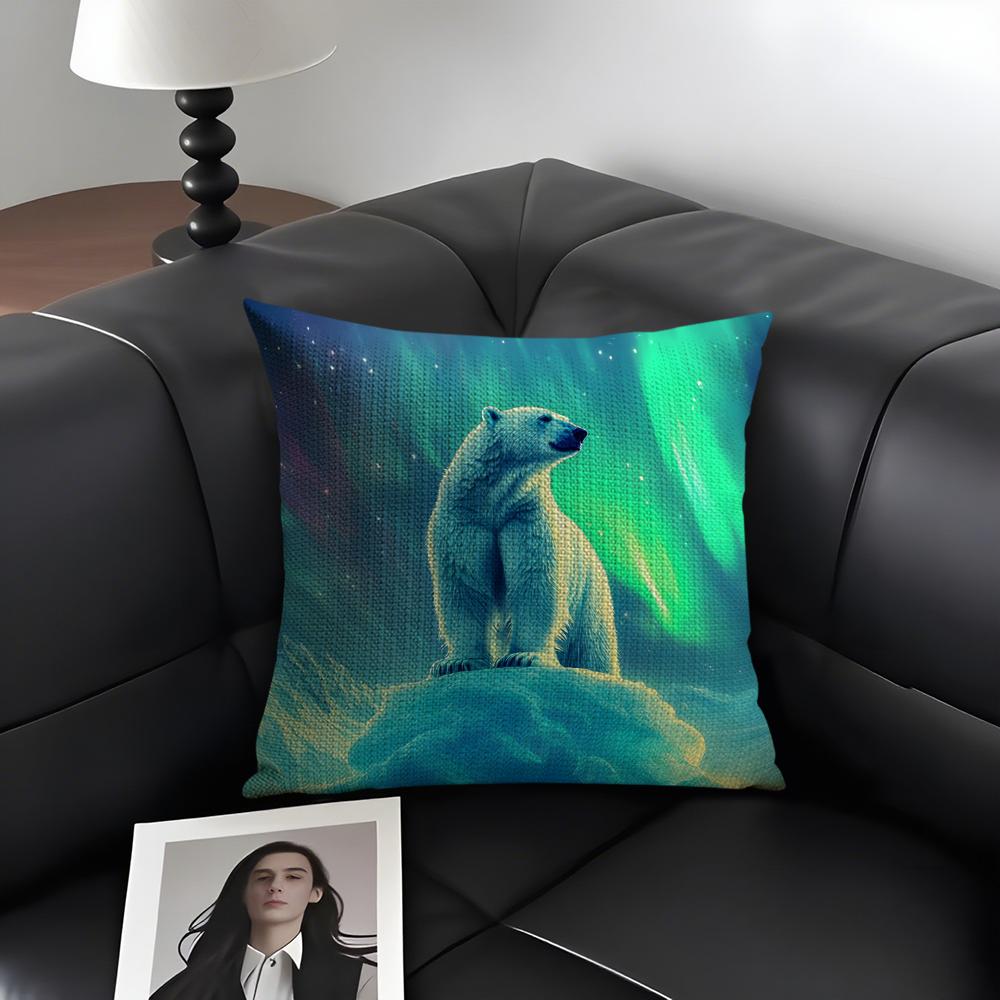 Polar Bear Cute Cushion Cover Natural Linen Organic Fabric Double-Sided Printing Sofa Home Decor Gift Pillow Case