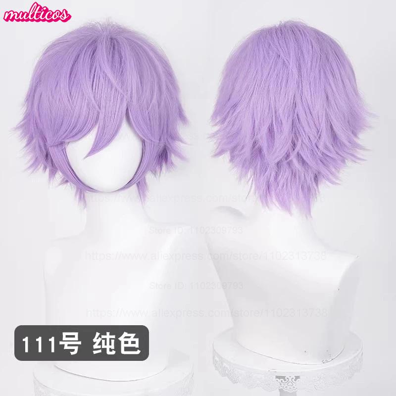 Parrucca Cosplay 32cm Capelli Corti con Punte Rivoltate Bianco Argento Grigio Nero Marrone Rosso Giallo Biondo Verde Blu Viola Resistenti al Calore Parrucche