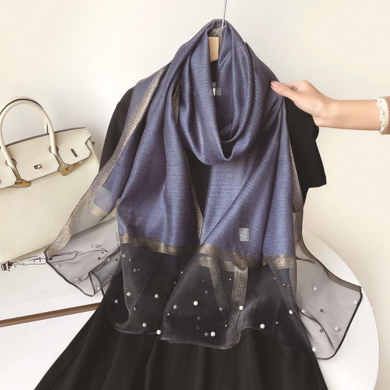 Spring new solid color pearl silk scarf women's imitation silk light large shawl long scarf scarf