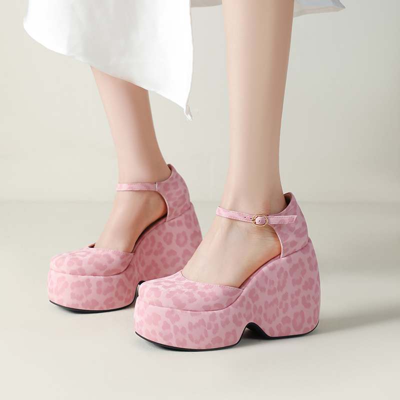 Krazing Pot Polyurethane Spring Autumn Size 43 Women Platform Super High Heels Women Round Toe Waterproof Prints Leather Pumps