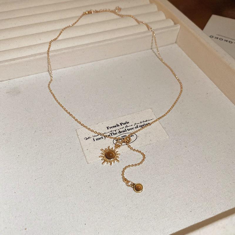 Han Luo 18K Gold-Plated Tiger Eye Necklace - Retro, High-End Clavicle Chain Accessory