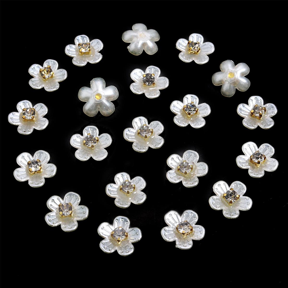 

20pcs/bag Resin Pendant Flower Pendant ABS Rhinestone Charm Imitation Pearl For DIY Craft Jewelry Wedding Hair Shoes Decoration