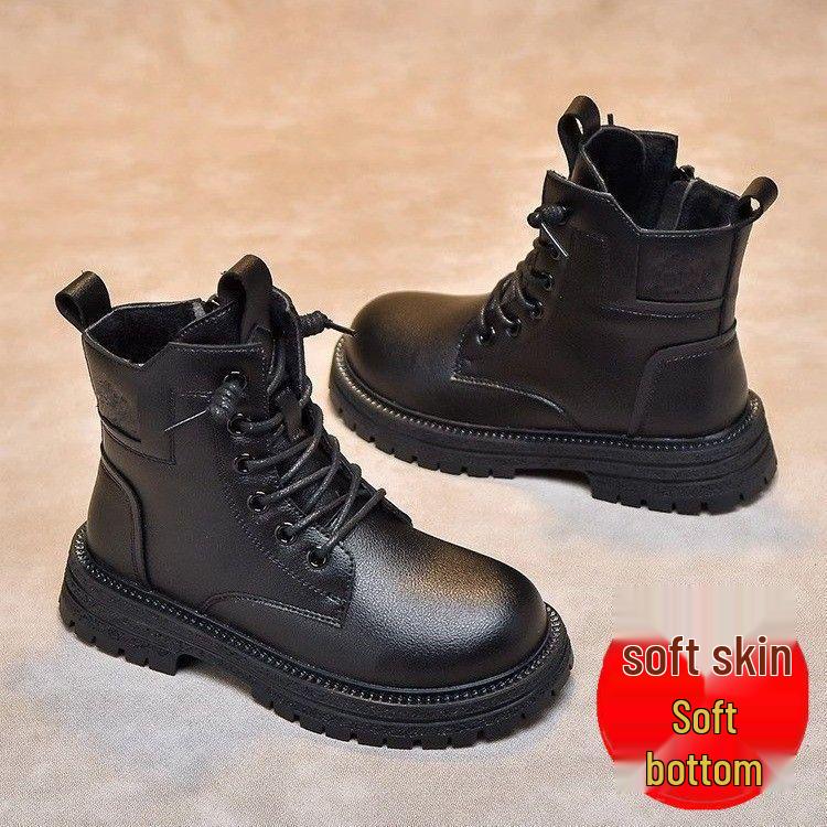 Children's Soft Leather Martin Boots: Autumn/Winter Girls' Fashion, Warm Velvet, British Style, Ankle Boots for Girls.