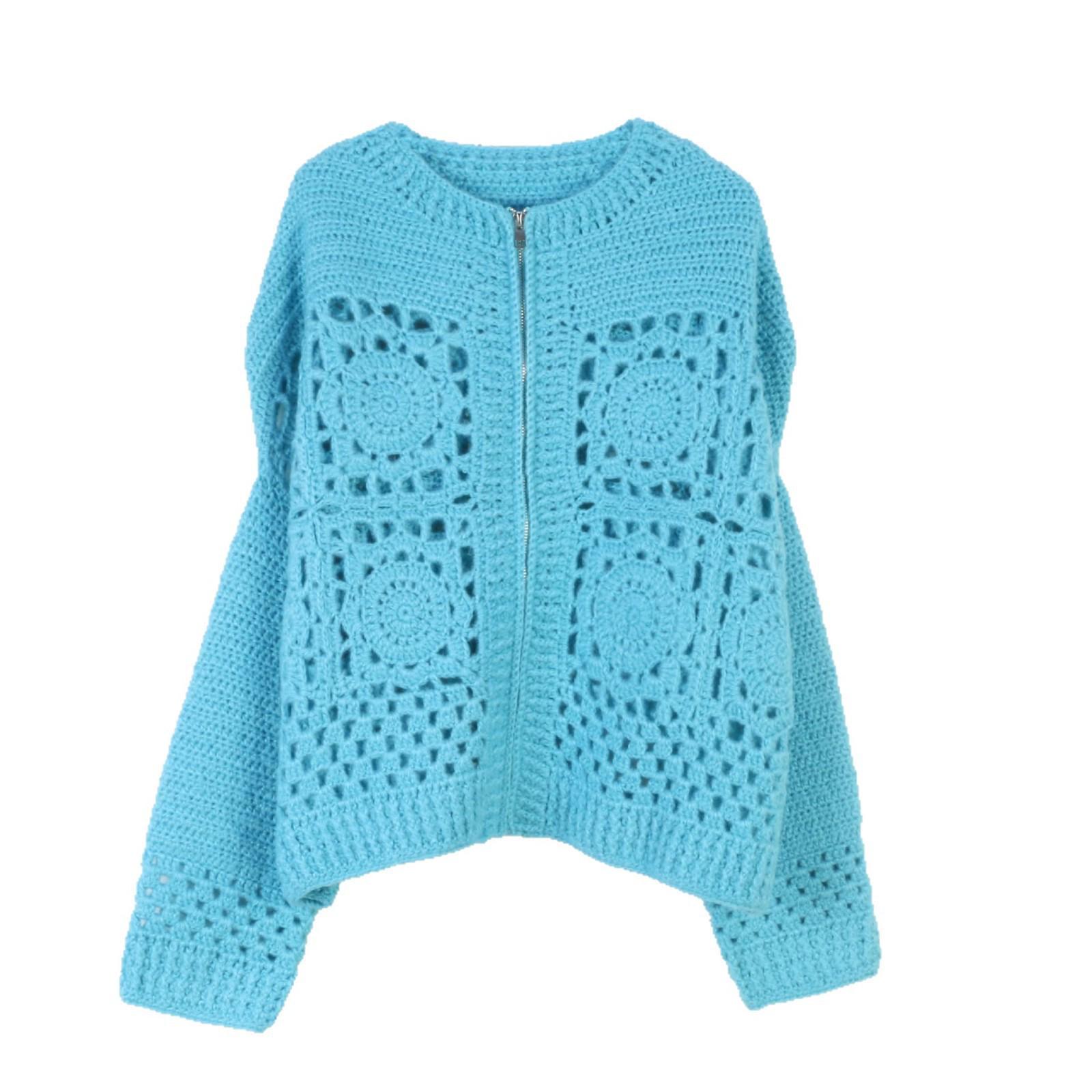 

Кардиган крупной вязки в корейском стиле с французским кружевом крючком и цветочным дизайном - Женский свитер с круглым вырезом Large