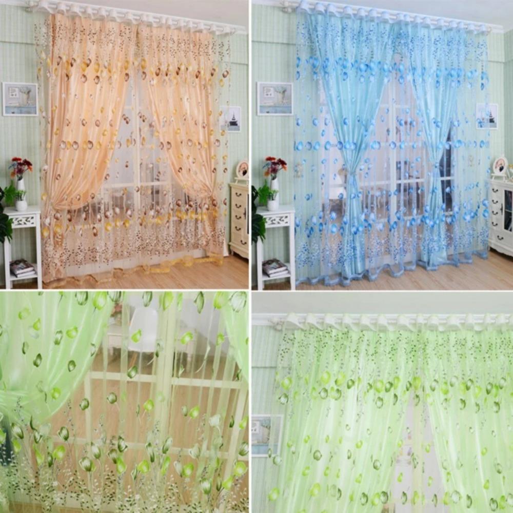 Fashion Printed Tulip Window Screen 100X200CM Polyester Drape Curtain Sheer Curtains For Living Room
