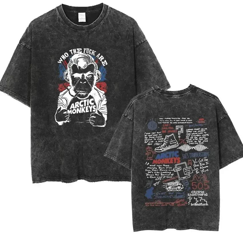 Retro rock pattern Men's and women's T-shirt retro water-wash distressed short-sleeve casual hip-hop street clothing t shirt