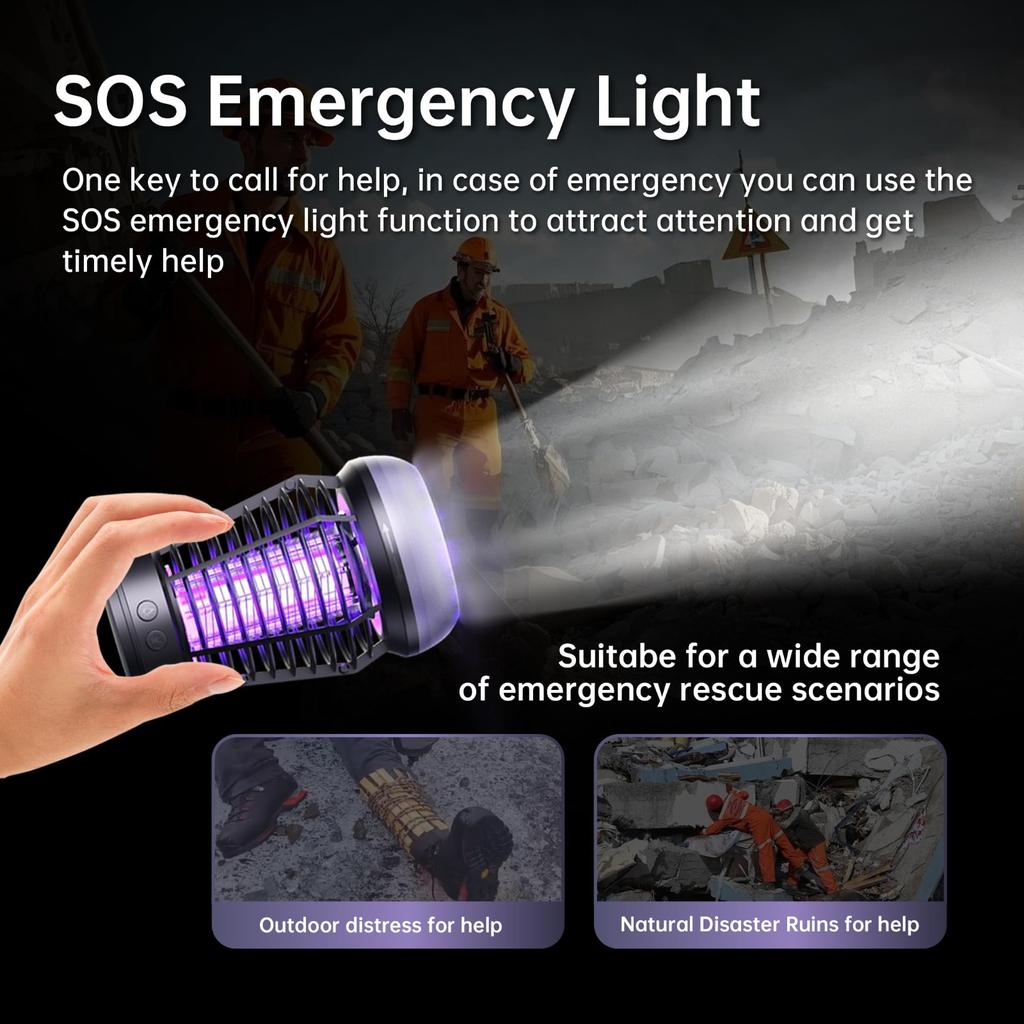 Lumină Reîncărcabilă și de Camping 2 în 1, Electric 2000V cu Lumină UV, 395NM Captator de Insecte pentru Interior și Exterior, Portabil pentru Muște