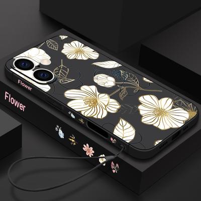 Für iPhone 16E 15 Pro Max 14 Pro 13 12 11 Hülle Blumenmuster Lanyard TPU Weich Linsenschutz Stoßfest Matt Silikon Schlanke Handyhülle