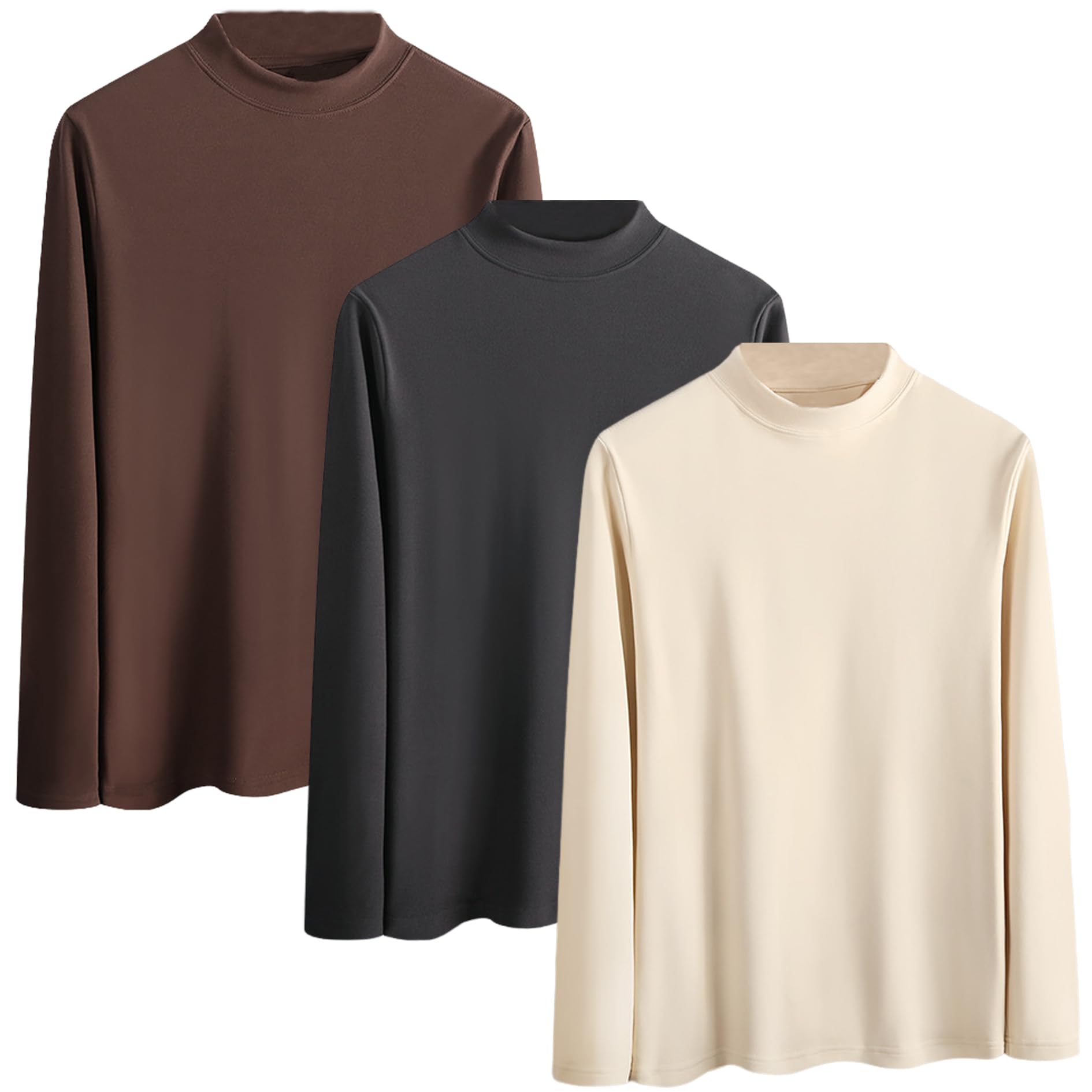 

[NCFBAG] Men s 3-Pack Long Sleeve T-Shirts, High Neck, Undershirt, Solid Color, Thick, Warm, Cold Weather, Soft, Long T-Shirt (Medium, 3-Pack - Mixed
