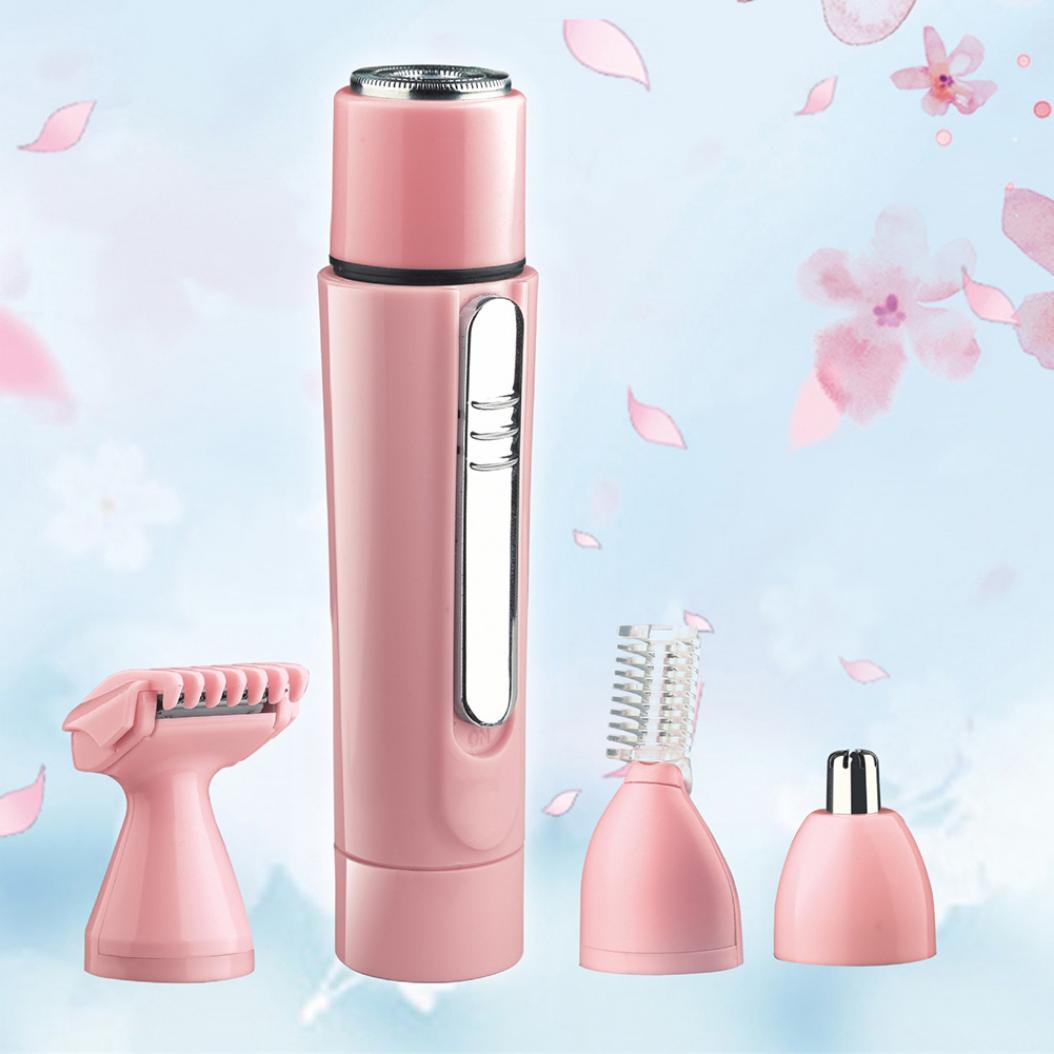 

Многофункциональный женский электрический эпилятор 4 в 1, перезаряжаемая бритва для удаления волос на носу и бровях розовый