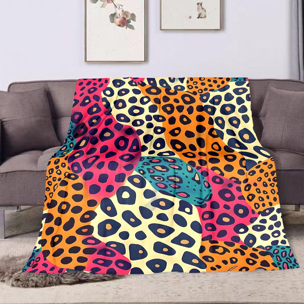 Colorful Leopard Print Pattern Patterned flannel blanket perfect for the bedroom living room, sofa, or a little nap