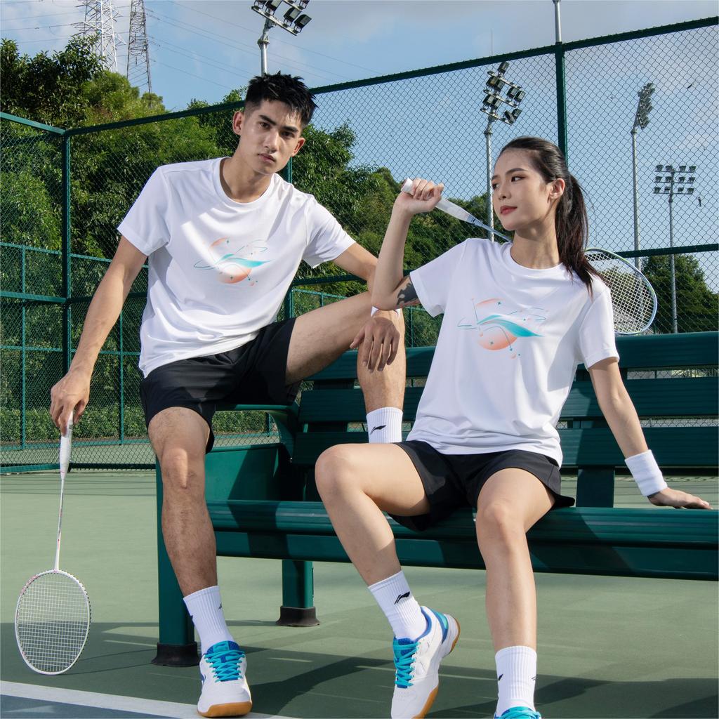 Li Ning Ping Pong Elite Series Logo Print Round Neck Quick-Dry Short Sleeve T-Shirt Unisex T-Shirt Standard-White ATST029-1