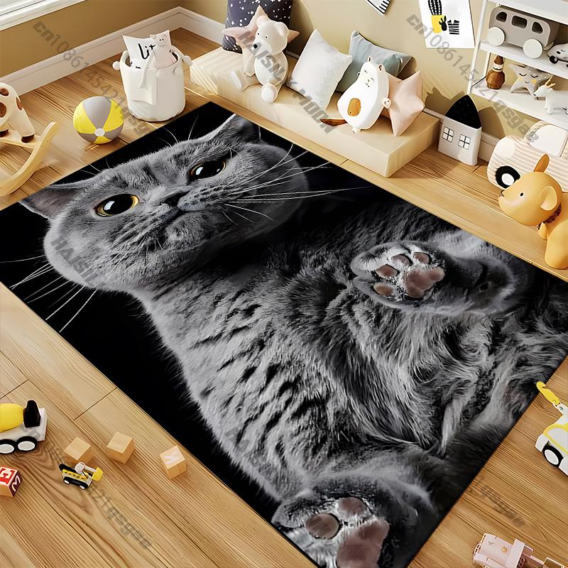 Gray Cat Carpet for Living Room Game Rugs Soft Floor Cartoon Rugs Bathroom Rug Mat Yoga Mat Home Decor Rugs for Bedroom