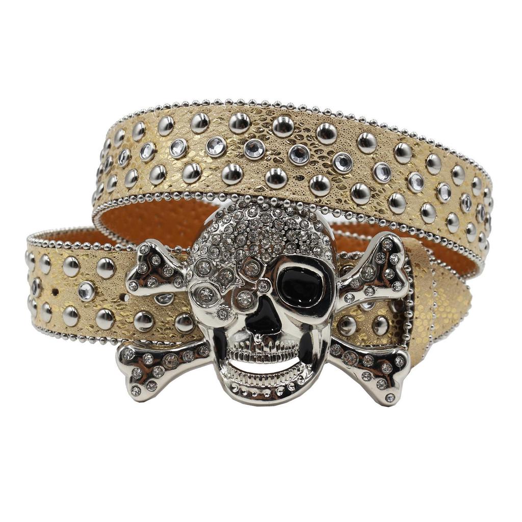 Retro Snake Print Rhinestone Skull Buckle Unisex Jeans Belt - Hip Hop Punk Fashion