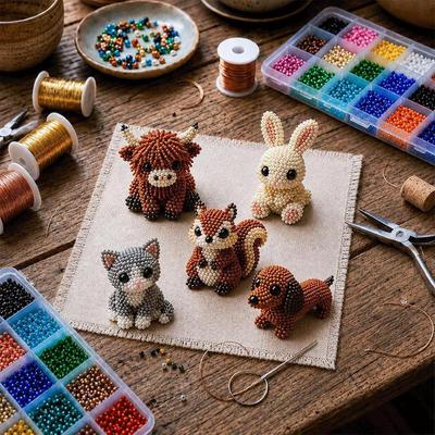 Cute Diy Handmade Colorful Beaded Animal Figurines Material Kit Perfect For Home Desktop Decor Ideal Gifts For Craft Lovers