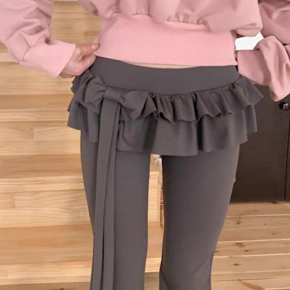 Y2k Apron Skirt Flared Pants Low Waist Bell-bottom Trousers Fashion Casual Pants for Women  Ladies
