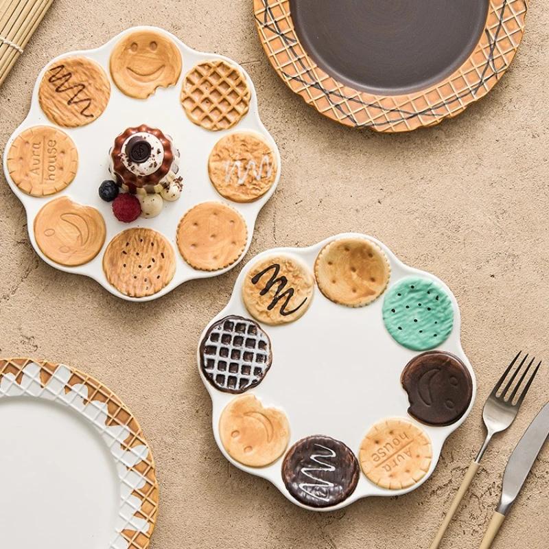 Creative Retro Biscuits Ceramic Coffee Mug High-end Exquisite Cereal Breakfast Cup Afternoon Tea Snack Dessert Plate