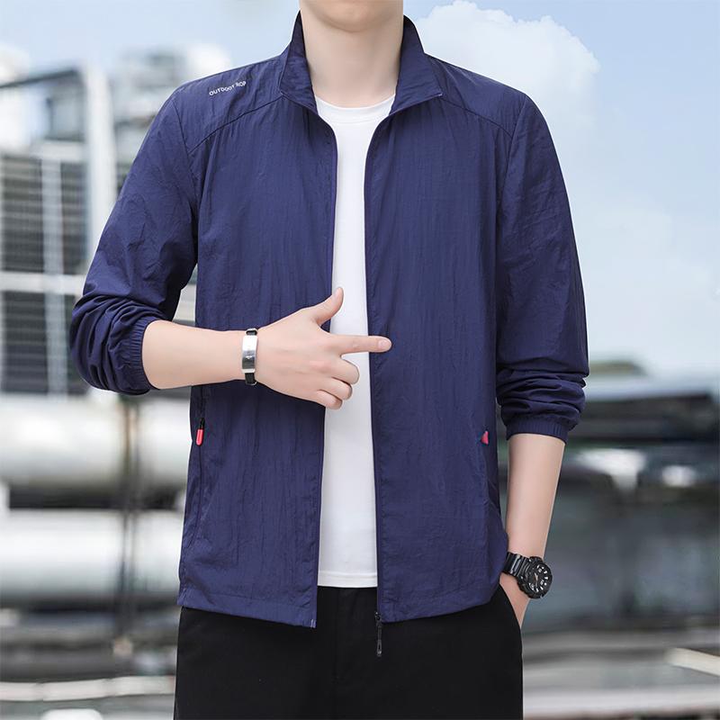 Spring Autumn Stand Collar Solid Cardigan Jacket Men Casual Fashion All-match Zipper Coat