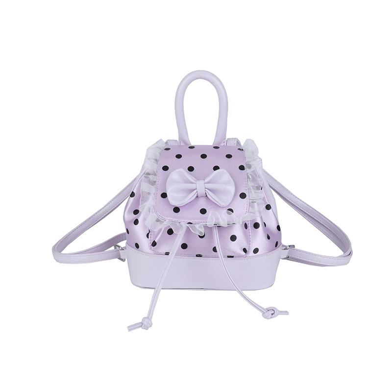 

Fashion Sweet Girls Polka Dot Backpack Cute Bowknot Small Shoulder Rucksack Handbag Ruffled Lace Trim Crossbody Purse for Women