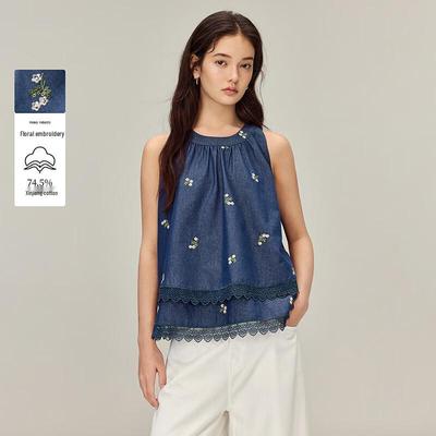 INMAN French Floral Embroidered Halter Blouse